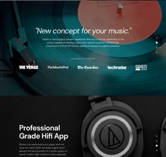 a screenshot of the photon music player landing page showcasing the high quality sound-effects it provide