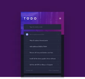 a screenshot of the todo app when a task is completed